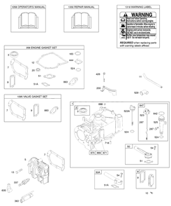Cylinder, Cylinder Head, Gasket Set - Engine, Gasket Set - Valve, Lubrication, Operator's Manual, Warning Label Diagram and Parts List for 98982-2049-XX  Briggs and Stratton Engine